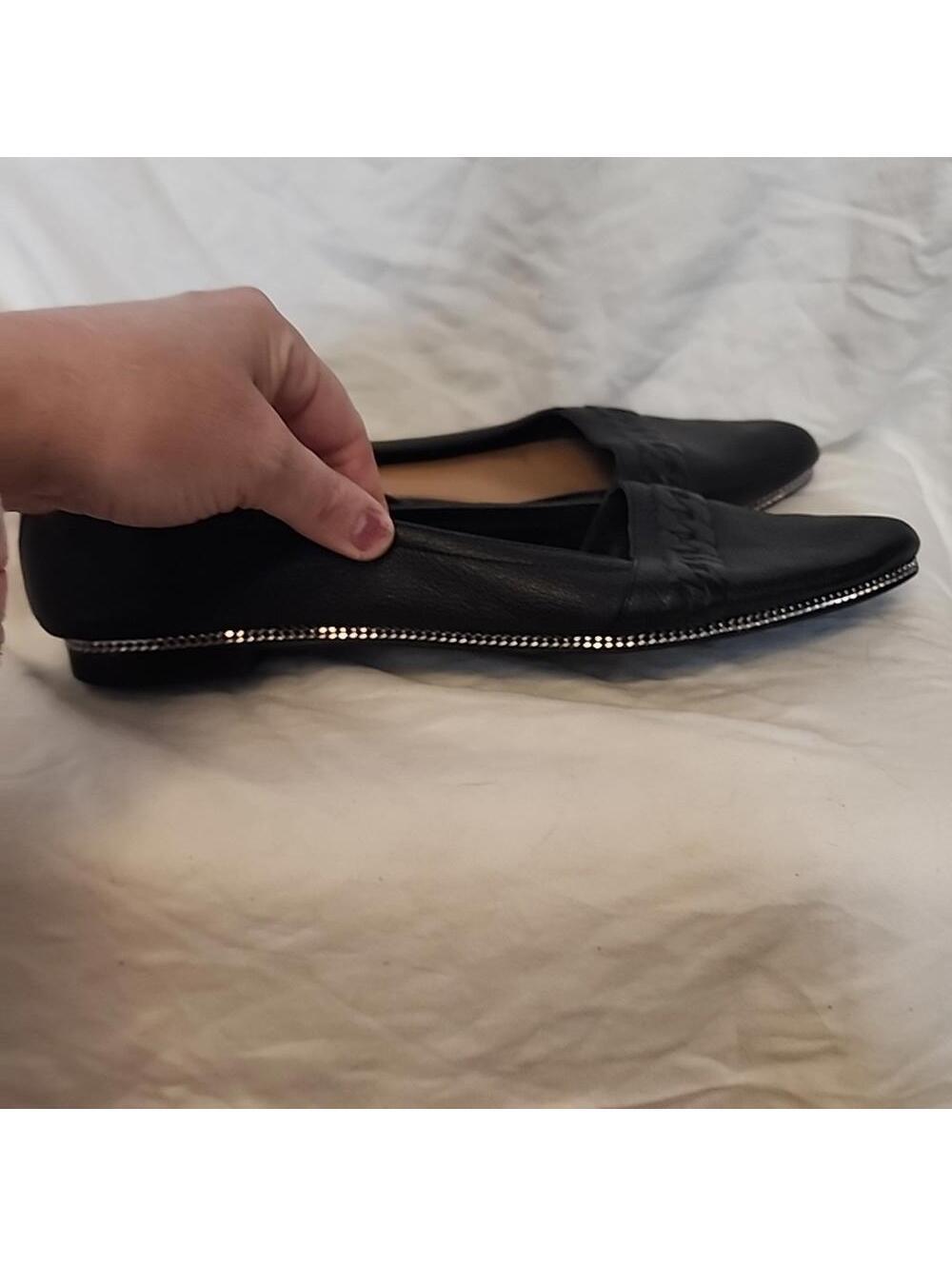 EUC Rachel Zoe black leather flats chain detail 10 - Picture 3 of 8